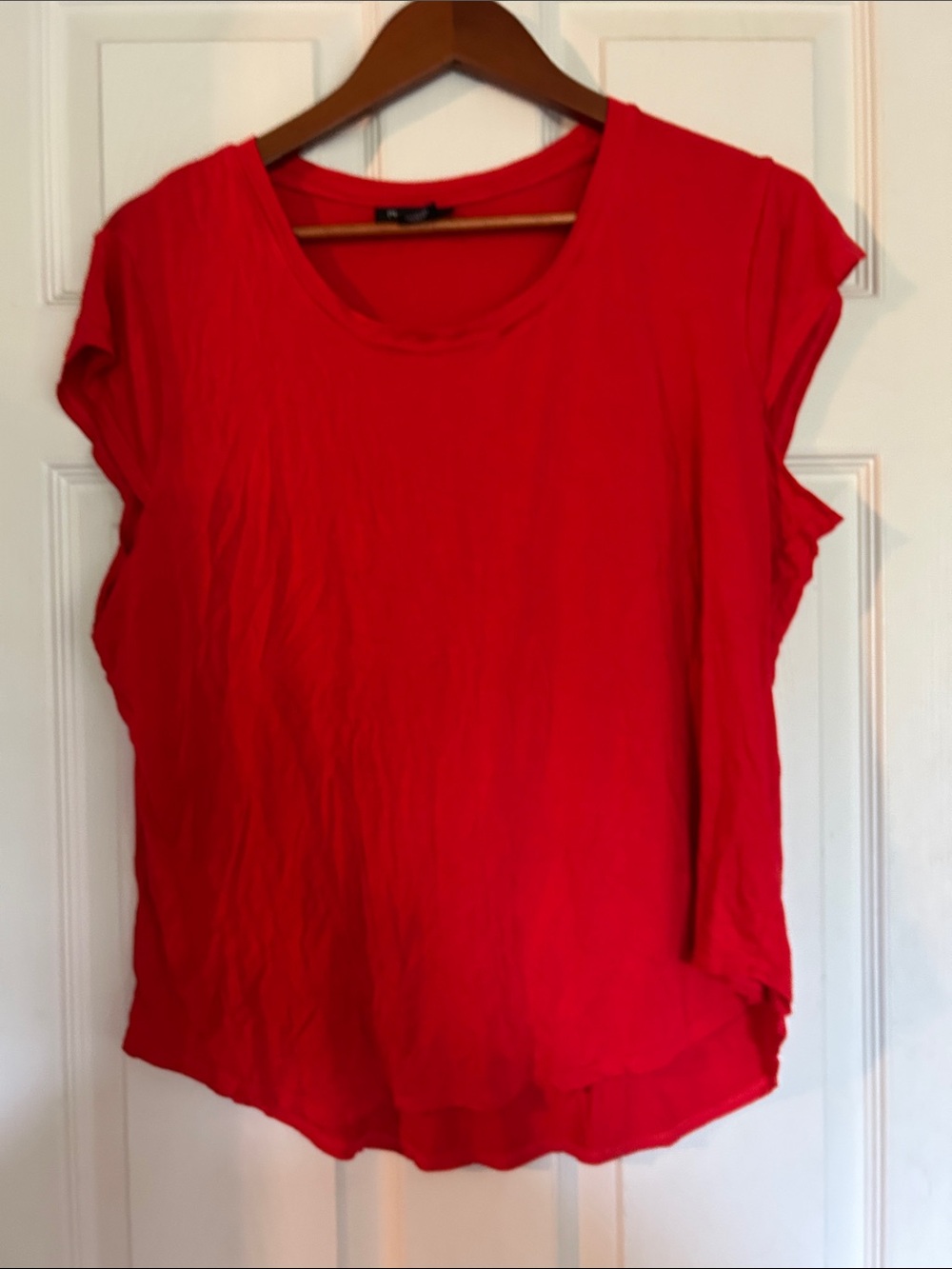 Nue Options Bright Red Scoop Neck Short Sleeve Top
